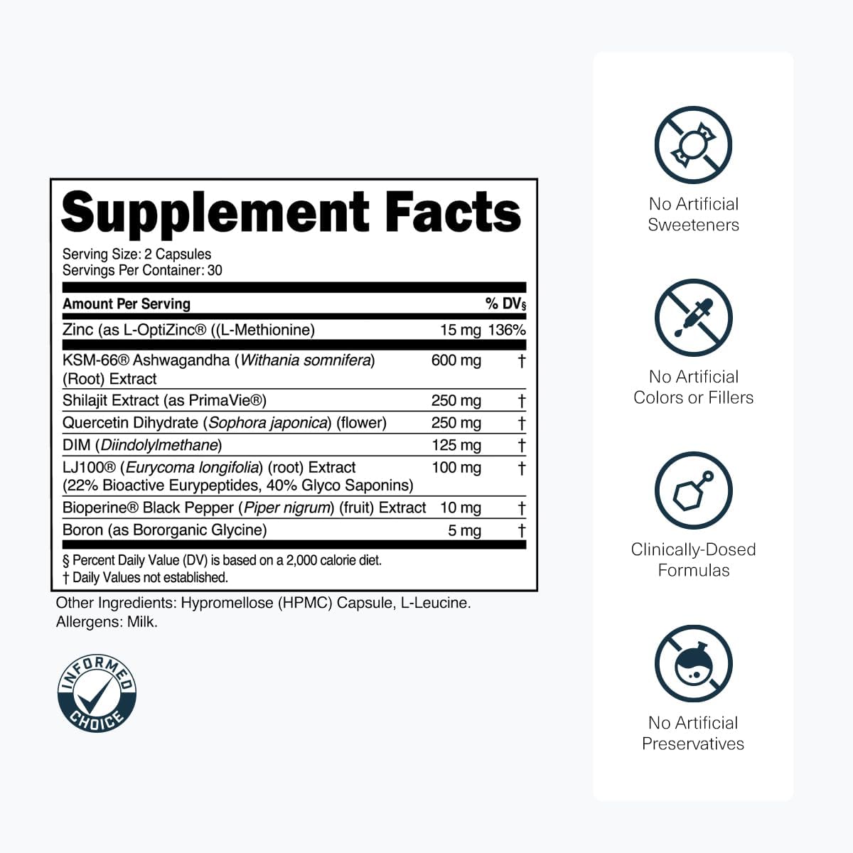 Transparent Labs Vitality Testosterone Booster - Testosterone Supplement for Men with Ashwagandha KSM-66, PrimaVie Shilajit Extract, & DIM to Support Vitality, & Bioavailable Testosterone - 60 Count