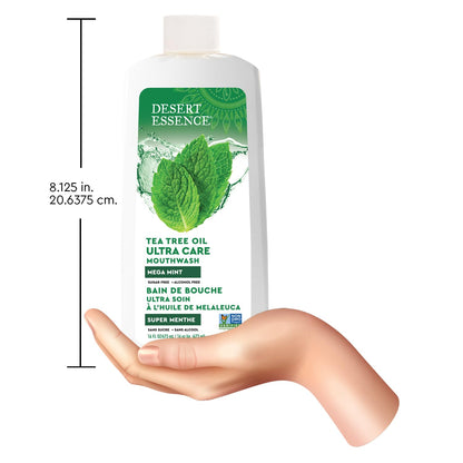Desert Essence Natural Tea Tree Oil Ultra Care Mouthwash - Mega Mint - 16 Fl Oz - Freshens Breath - Defends Against Sugar Acids - Vitamin C - Soothes Gums - Whitening Floss - Removes Food Debris
