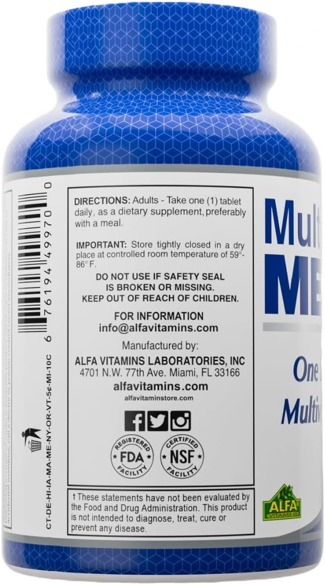 ALFA VITAMINS Multi Men Vitamins Dietary Supplement with Essential Vitamins & Minerals for Men - Amino Acids + Antioxidants - 100 Tablets