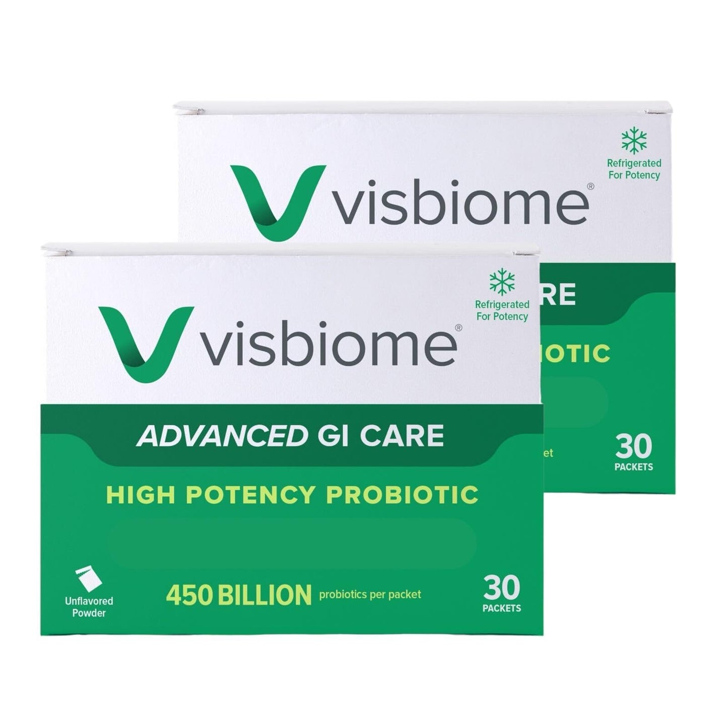 Visbiome® Advanced GI Care High Potency Probiotic, 450B CFU, 30 Packets | Original De Simone Formulation®, Multi-Strain, Refrigerated Probiotics, Low FODMAP Certified, Gluten-Free, Made in USA