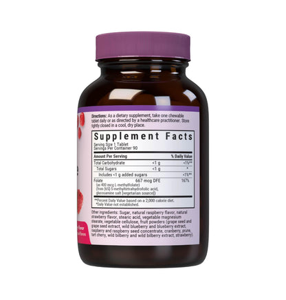 Bluebonnet EarthSweet Methylfolate 400 mcg Cellular Active Coenzyme 5-MTHF L Methyl Folate Supplement - Prenatal & Energy Support* - Non-GMO, Vegan, Gluten-Free - Raspberry - 90 Chewable Tablets