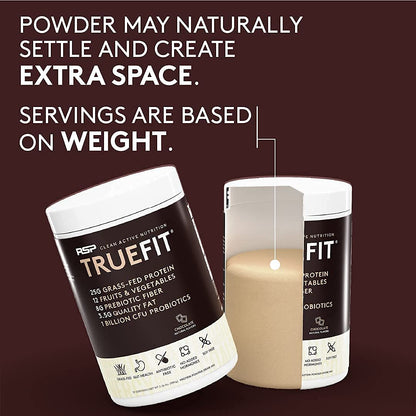 TrueFit Grass-Fed Whey Protein Powder + Fiber & Probiotics, Vanilla Shake | 25g Gut Healthy Protein with Fiber, Probiotics & Non-GMO Superfoods for Complete Meal Replacement Shake with Nothing Fake