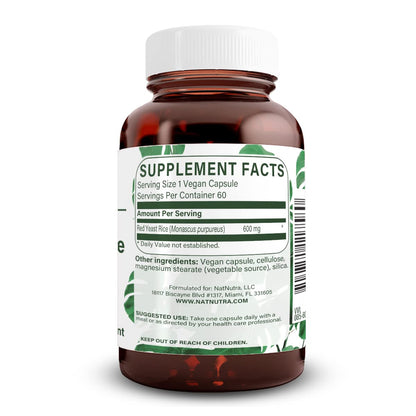 Natural Nutra Red Yeast Rice Extract, Cardiovascular Support, Helps Enhance Immunity, Improve Digestion, Improve Body Fluid Flow, Improve Heart Health, Gluten Free Supplements, 600 mg 60 Capsules