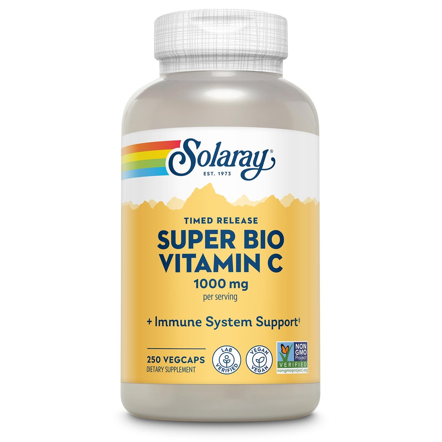 SOLARAY Super Bio Vitamin C 1000mg, Buffered, Two-Stage Timed Release with Bioflavonoids, Immune Support Supplement, High Absorption, Vegan, 60-Day Guarantee – 250 VegCaps