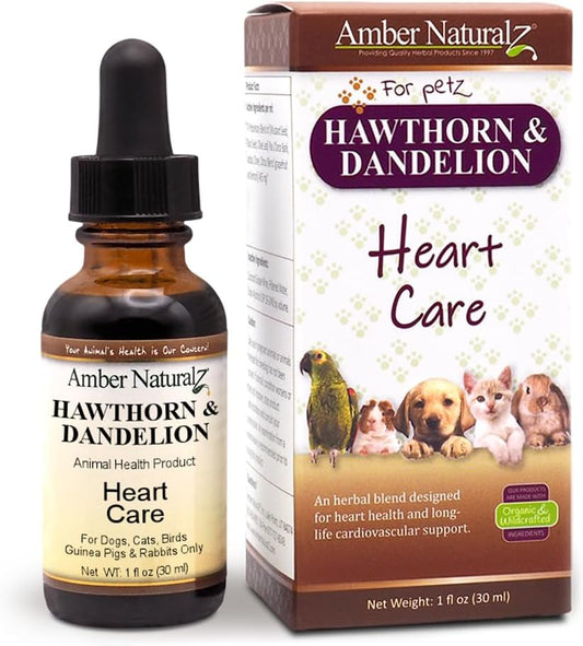 Amber NaturalZ Hawthorn & Dandelion for Pets, Heart & Circulation Care, 1oz | Maintains optimal cardiovascular wellness in pets. Supports normal heart function, healthy blood circulation & fluid balance.