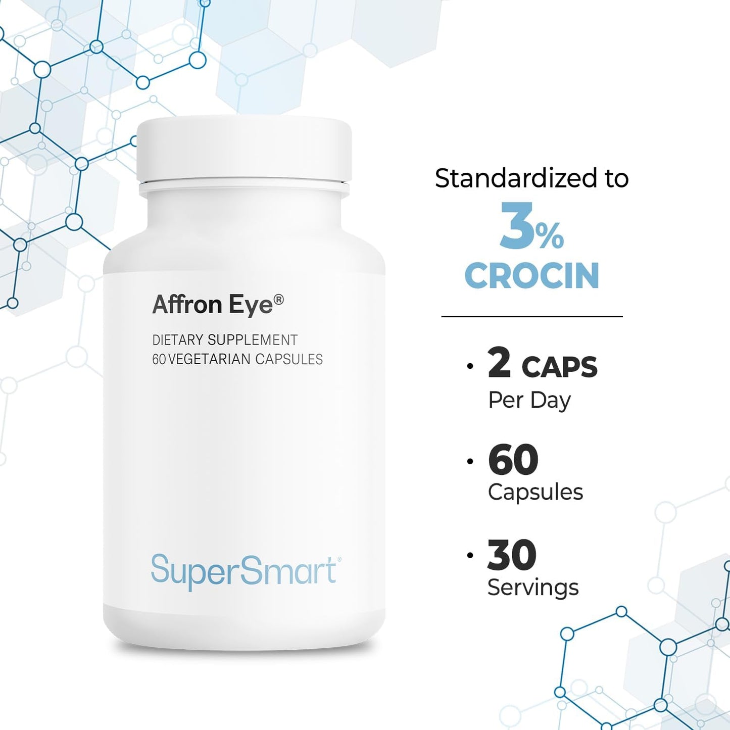 Supersmart - Affron Eye - Saffron Extract - Standardized to 3% Crocin | Non-GMO & Gluten Free - 90 Vegetarian Capsules