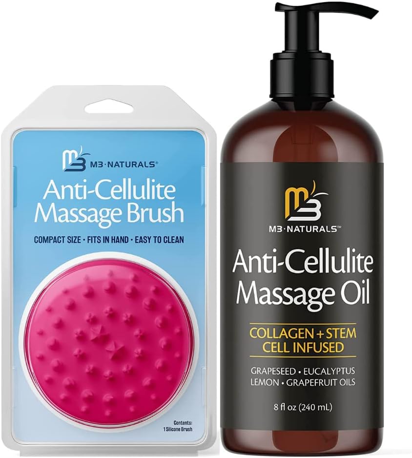 Anti Cellulite Massage Oil and Silicone Brush Bundle by M3
