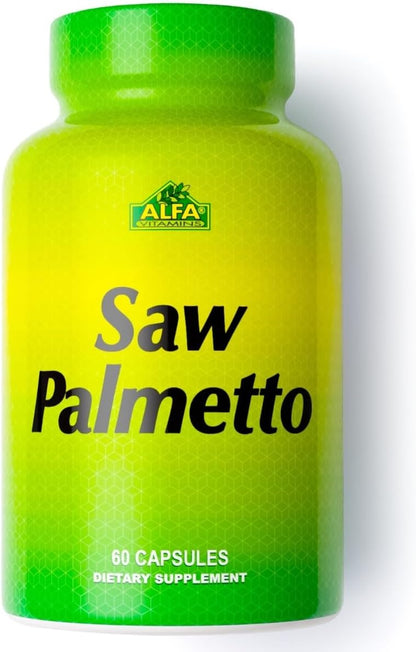 ALFA VITAMINS Saw Palmetto, Natural Supplement with Palmetto Extract & Berry Powder Blend, Supports Prostate & Urinary Health, Provides Vitamin Support for Hair Growth & Well-Being, 60 Capsules