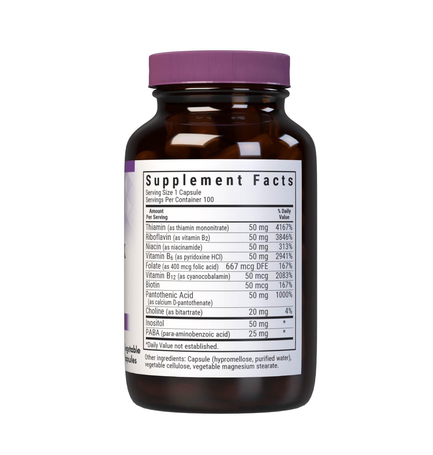 Bluebonnet Nutrition Stress Relief B Complex Vegetable Capsules, Vitamin B6, B12, Biotin, Folate, Vegan, Gluten & Soy & Milk Free, Kosher, Unflavored, 100 Count
