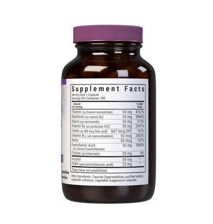 Bluebonnet Nutrition Stress Relief B Complex Vegetable Capsules, Vitamin B6, B12, Biotin, Folate, Vegan, Gluten & Soy & Milk Free, Kosher, Unflavored, 100 Count