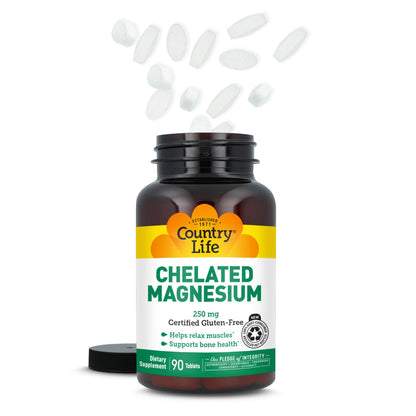 Country Life, Chelated Magnesium 250mg, Supports Bone and Immune Health, Daily Supplement, 240 ct