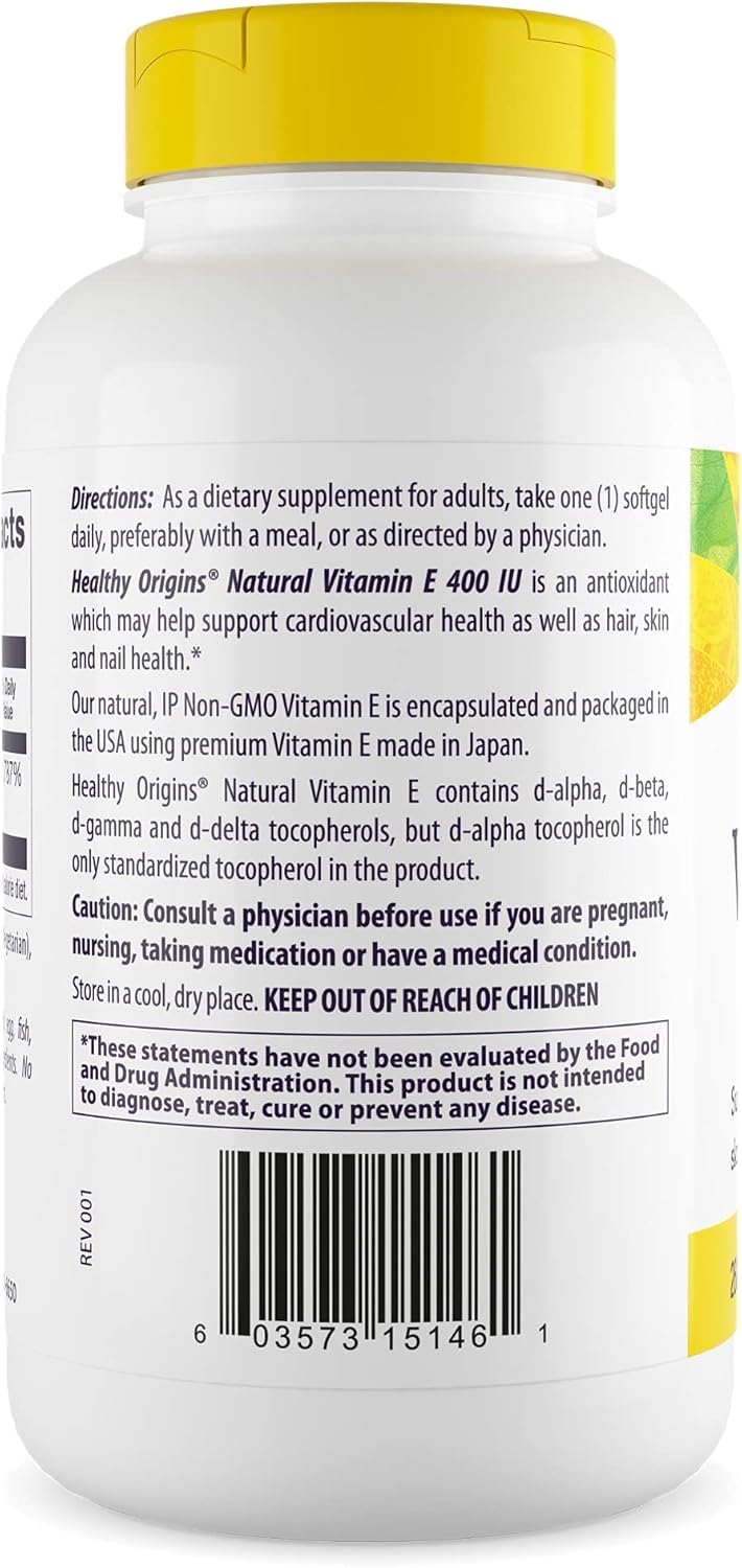 Healthy Origins Vitamin E 400 IU, Natural Mixed Tocopherols, 90 Softgels
