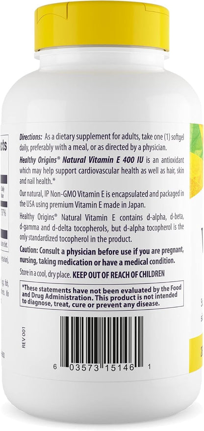 Healthy Origins Vitamin E 400 IU, Natural Mixed Tocopherols, 90 Softgels