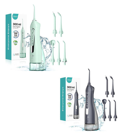 Water Dental Teeth Flosser Pick: 300ML Rechargeable Travel Irrigation Cleaner IPX7 Waterproof Portable Cordless Teeth Cleaning Green and Grey