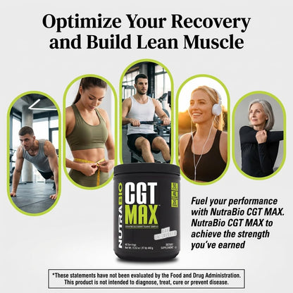 NutraBio CGT-MAX Powder- Creatine, Glutamine and Taurine to Support Muscle Recovery and Strength - 40 Servings - Unflavored