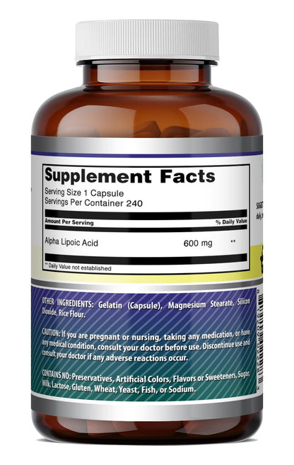 Amazing Formulas Alpha Lipoic Acid | 600 Mg Per Serving Supplement | Capsules | Non-GMO | Gluten Free | Made in USA (1 Pack | 120 Count)
