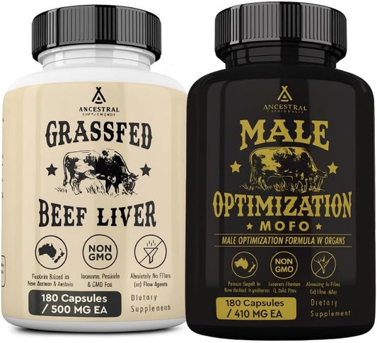 Ancestral Supplements Beef Liver & Mofo Bundle for Men – Supports Energy, Strength, Hormone Health & Vitality – Grass Fed, Pasture Raised Beef Organ Multivitamin with Targeted Nutrients