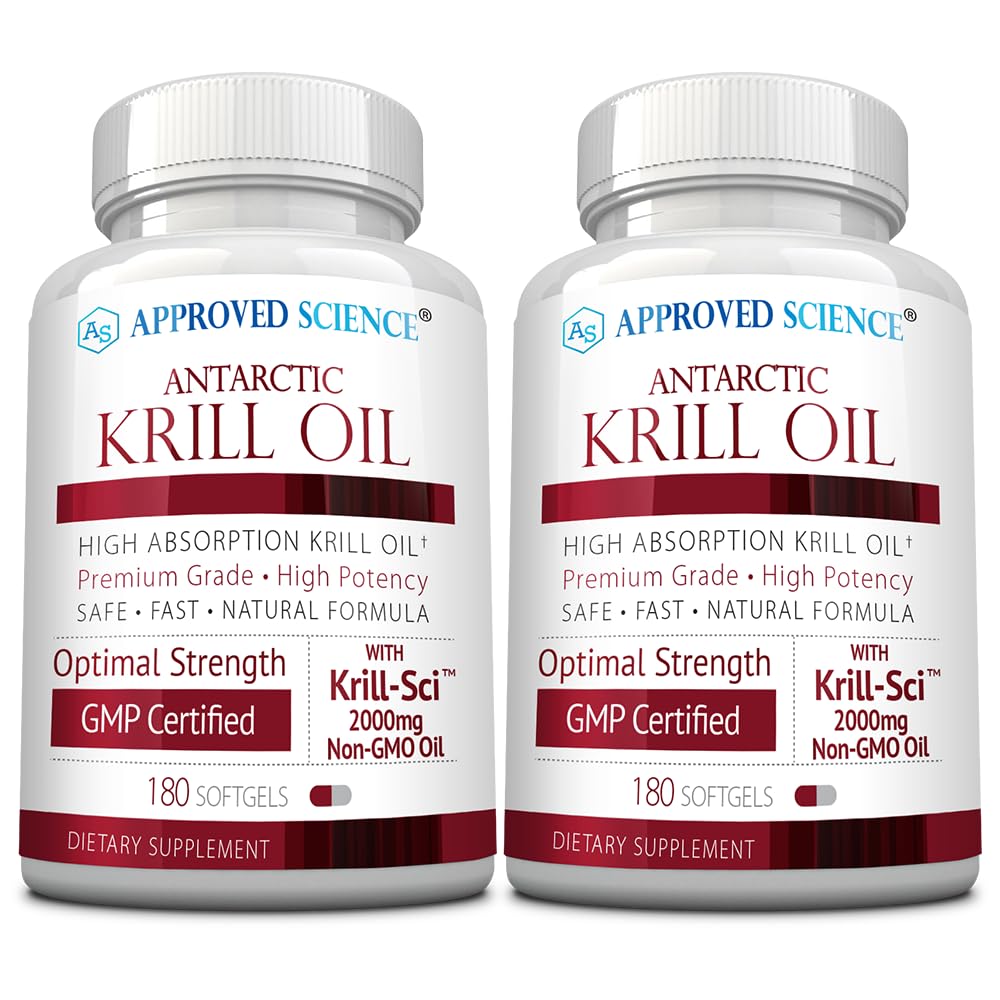 Approved Science Krill Oil - 2000mg Antarctic Krill Oil, 650mcg Astaxanthin - 260mg EPA, 160mg DHA - 180 Softgels