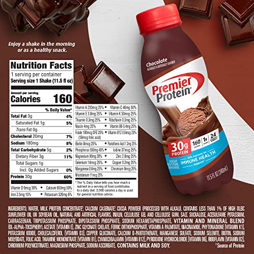Premier Protein Shake, Chocolate, 30g Protein 1g Sugar 24 Vitamins Minerals Nutrients