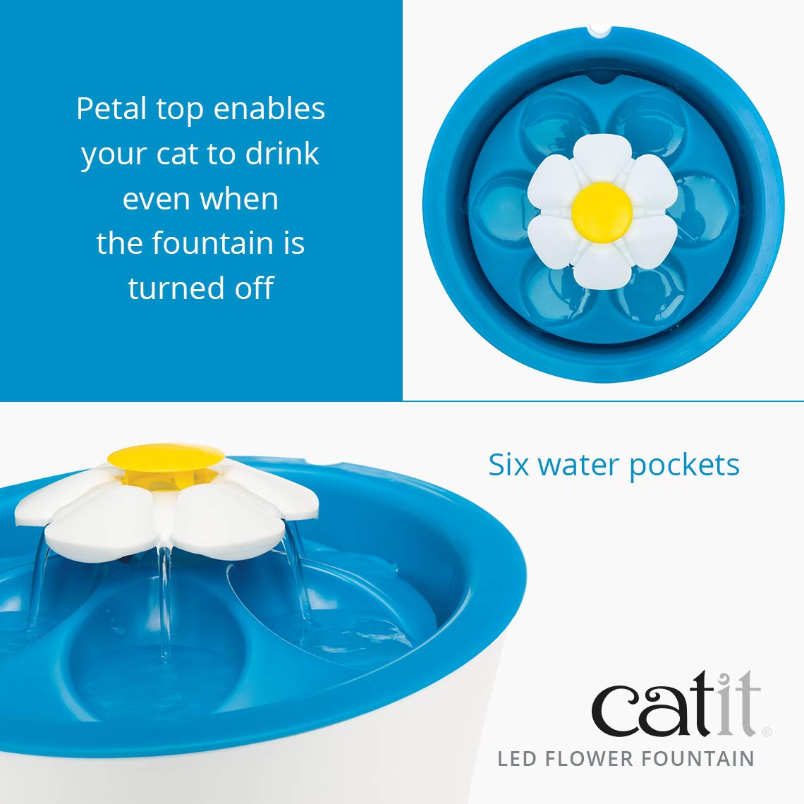 Catit Flower Fountain with Triple Action Filter, Cat Drinking Water Fountain, 3 L, Green | Cat Drinking Water Fountain