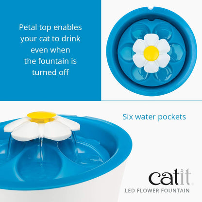 Catit Flower Fountain with Triple Action Filter, Cat Drinking Water Fountain, 3 L, Green | Cat Drinking Water Fountain