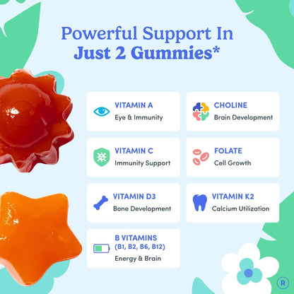 Toddler Multivitamin Gummies for Ages 2 & 3 – No Fake Sugars, No Artificial Colors, No Fillers – Choline, 10 Essential Nutrients, 21 Organic Superfoods – Clean Label Purity Award – 60 Count | First Day toddler vitamins for ages 2-3: vegan toddler vitamin