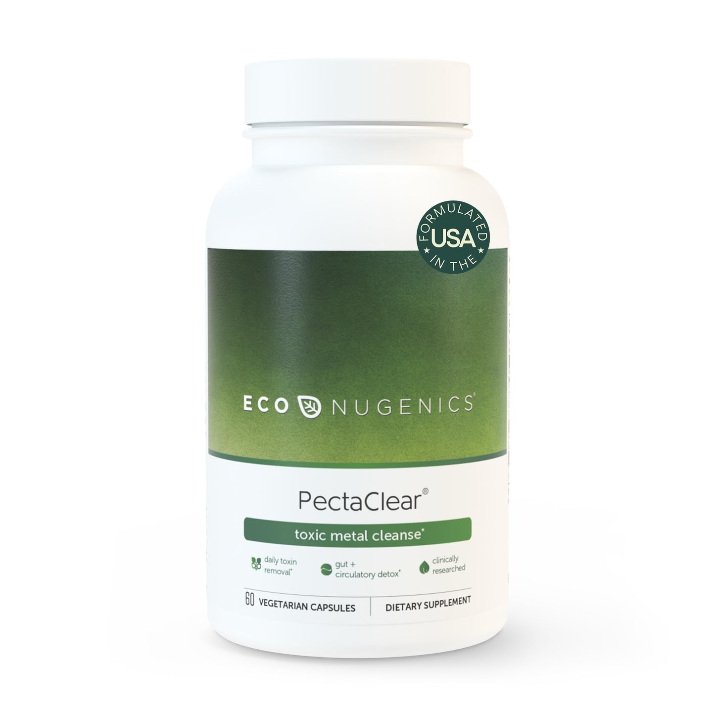 EcoNugenics PectaClear Detox Supplement for Toxic Metal Cleanse – Naturally & Safely Eliminates Toxins for Gut, Liver & Kidney Detox & Repair – Helps with Energy, Weight, Hormone Balance – 60 Capsules