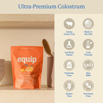 Equip Foods Core Bovine Colostrum Powder - 3,000mg Grass Fed Colostrum Supplement - Gut Health, Immunity, Recovery Lactoferrin Supplements - Keto Friendly Bovine Colostrum, 30 Servings, Unflavored