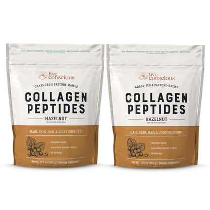 Live Conscious Collagen Peptides Powder - Naturally-Sourced Hydrolyzed Collagen Powder - Hair, Skin, Nail, and Joint Support - Type I & III Grass-Fed Collagen Supplements for Women and Men - 16oz