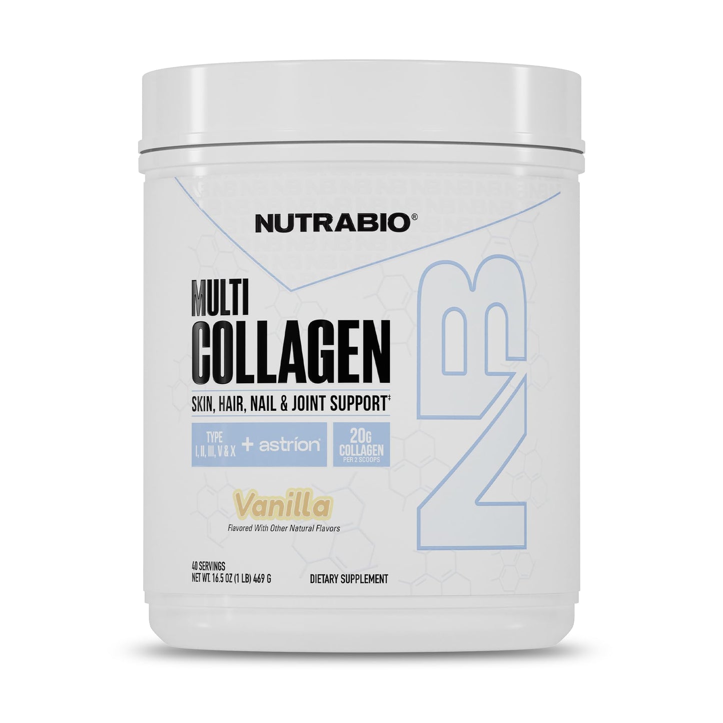 NutraBio Multi Collagen Powder - Hydrolyzed Collagen Peptides for Glowing Hair & Skin - Grass-Fed - Collagen Powder for Women and Men - 40 Servings- Unflavored