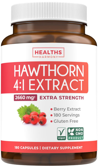 Super Potent Hawthorn Berry Extract Capsules - Hawthorn Berry Supplement Made from Extra Strength Concentrate to Support Heart and Digestive Health - Vegan Non-GMO & Gluten Free (4 Month Supply)
