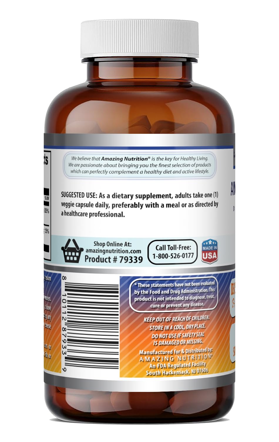 Amazing Formulas Vitamin D3 5000 IU with Vitamin K2 100 Mcg| 250 Veggie Capsules | D3 + K2 Complex | Non-GMO | Gluten Free | Made in USA