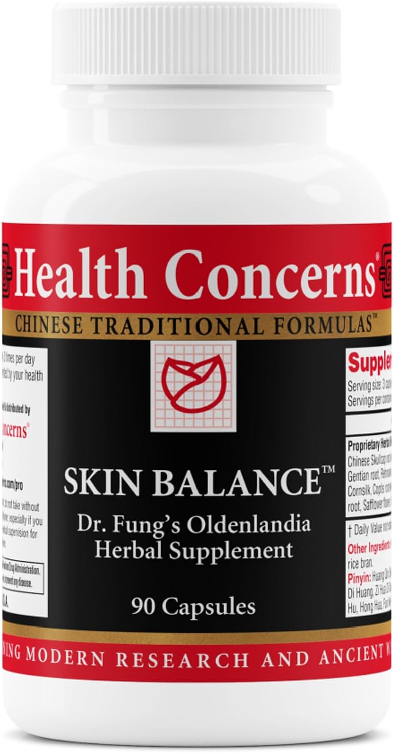 Health Concerns Skin Balance – Herbal Supplement for Skin Support, Itching Relief, & Circulation – Chinese Herbal Supplements for Men & Women – Skullcap, Dong Quai, Coptis Root - 90 Capsules
