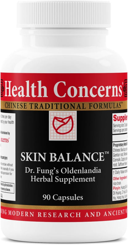 Health Concerns Skin Balance – Herbal Supplement for Skin Support, Itching Relief, & Circulation – Chinese Herbal Supplements for Men & Women – Skullcap, Dong Quai, Coptis Root - 90 Capsules