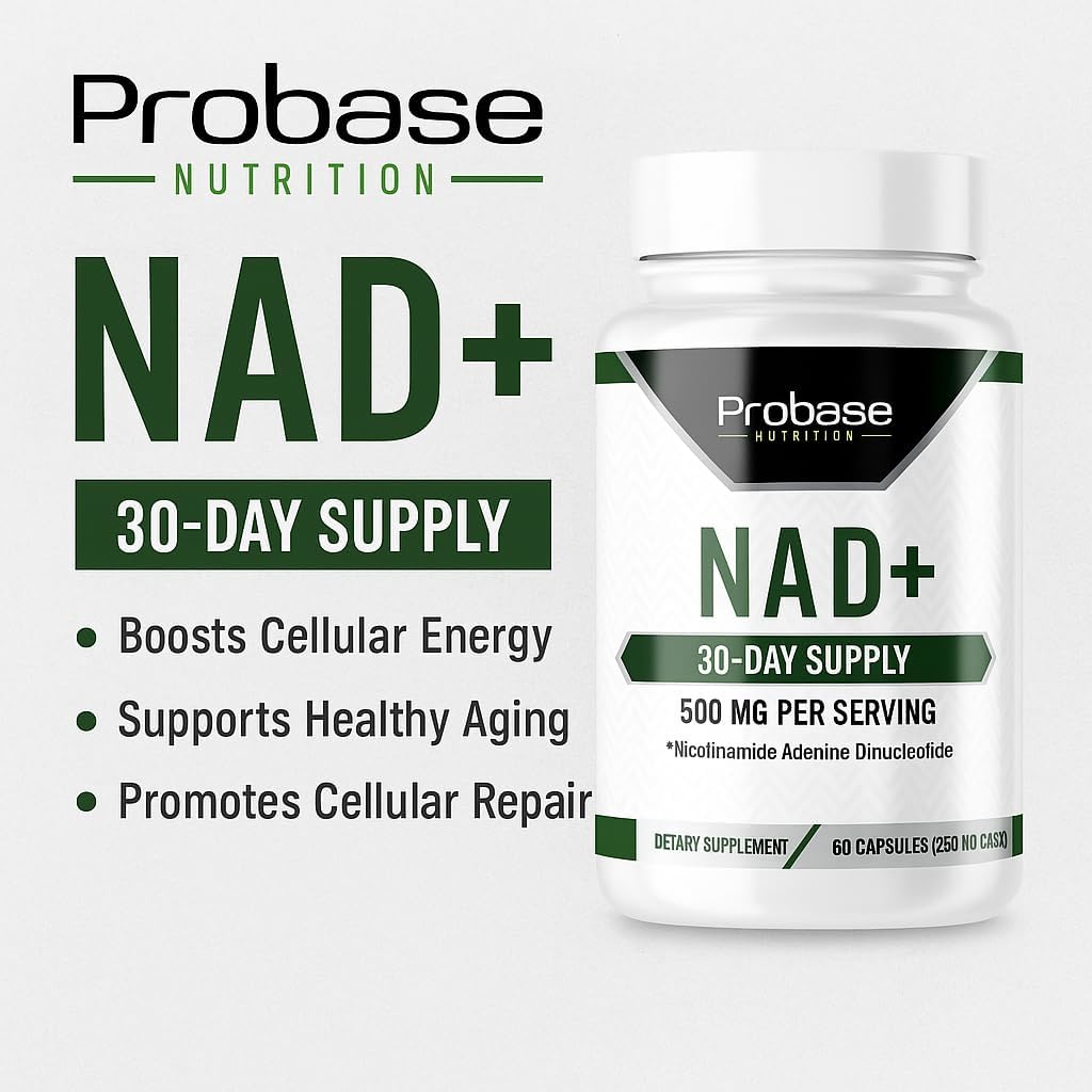 Probase Nutrition NAD Supplement 500mg High Potency 30 Day Supply NAD Maximizer Similar to Nicotinamide Riboside Vegan Non GMO Third Party Tested