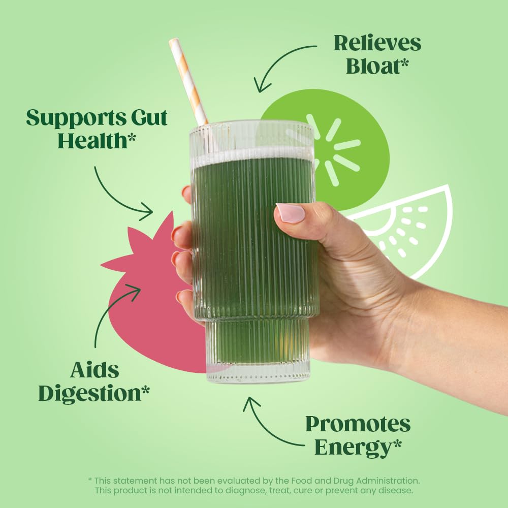 Bloom Nutrition Superfood Greens Powder, Berry, 30 Servings | Digestive Enzymes with Probiotics and Prebiotics, Gut Health, Bloating Relief for Women, Chlorella, Green Juice Mix