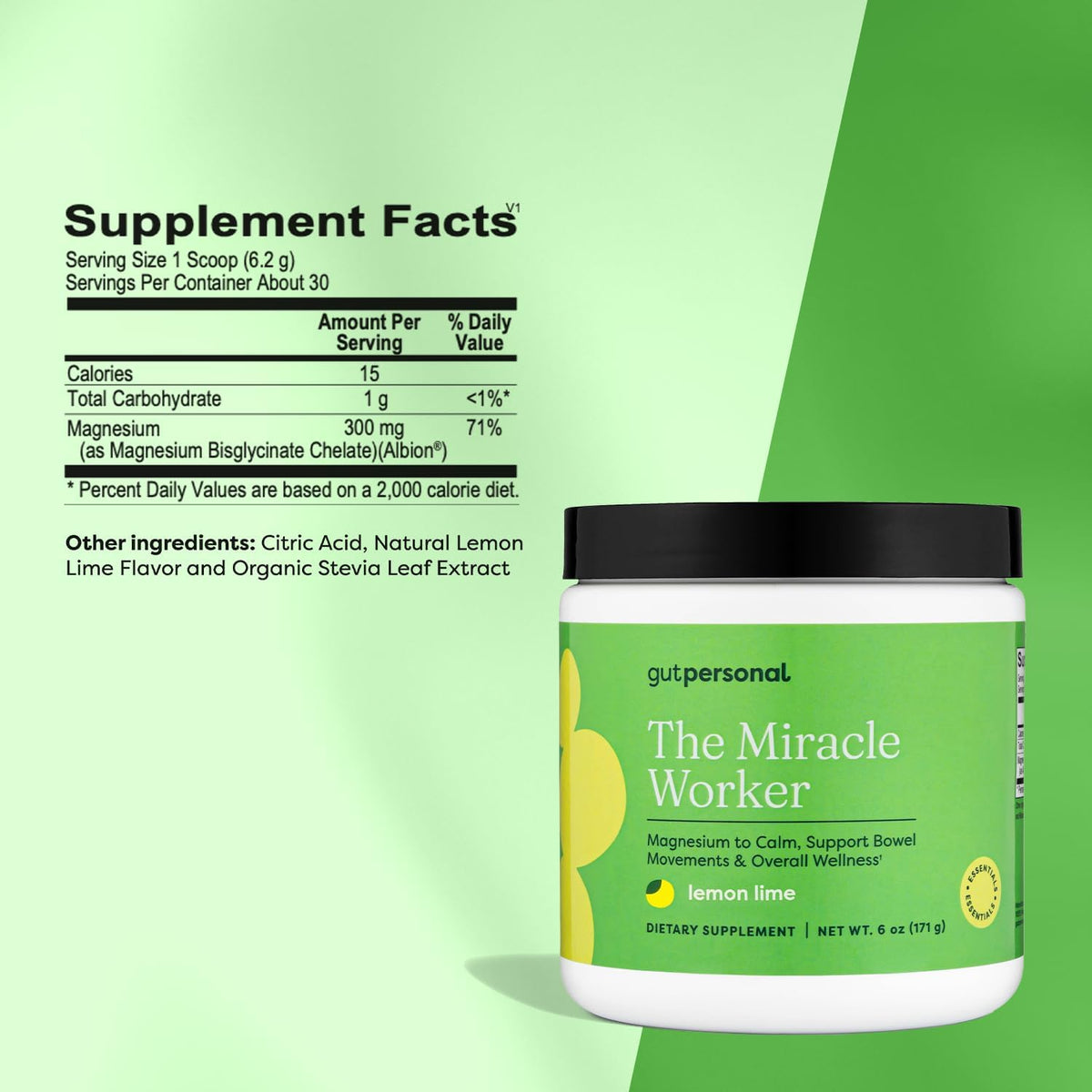 The Miracle Worker Magnesium Glycinate Powder for Sleep - Chelated Magnesium Drink Powder Supplement Helps Reduce Stress & Regularity While Easing Muscle Cramps with Lemon Lime Flavor - 30 Servings