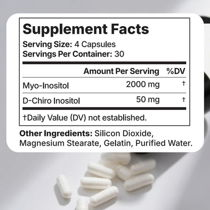 Myo-Inositol & D-Chiro Inositol Supplement for Women - Hormonal Balance, Menstrual Support & Ovarian Health - Ideal 40:1 Ratio - 120 Capsules