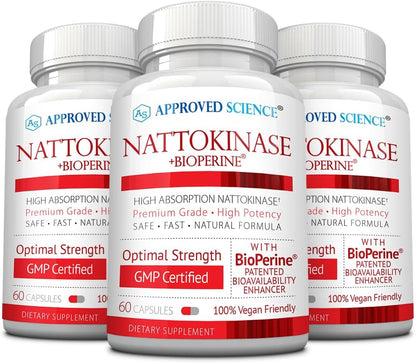 Approved Science Nattokinase - 4,000 FU - 200 mg - Free of Vitamin K2 - Contains BioPerine - One Month Supply - Vegan, Non-GMO - 180 Capsules
