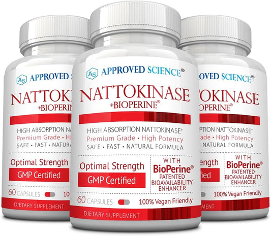 Approved Science Nattokinase - 4,000 FU - 200 mg - Free of Vitamin K2 - Contains BioPerine - One Month Supply - Vegan, Non-GMO - 180 Capsules