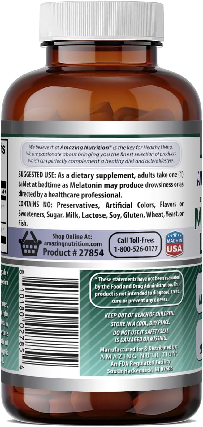 Amazing Formulas Melatonin 10 Mg Plus L-Theanine 5.5 Mg Supplement | Tablets | Non-GMO | Gluten Free | Made in USA | (1 Pack, 120 Tablets)