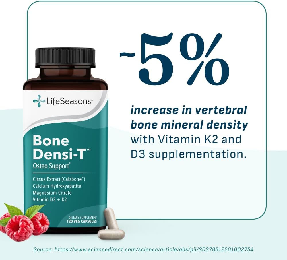 LifeSeasons Bone Densi-T - Osteo & Calcium Support - Bone Mineral Density, Pliability & Healing - Skeletal Strength & Tissue Production - Calcium, Magnesium & Vitamin D - 120 Capsules
