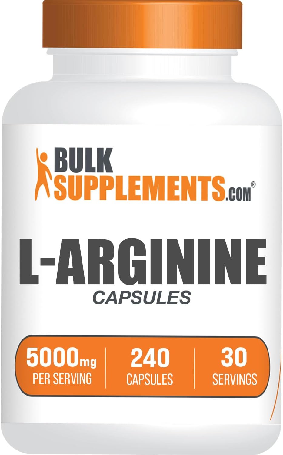 BulkSupplements.com L-Arginine Capsules - Arginine Supplement, Nitric Oxide Supplement - Gluten Free, 8 Capsules per Serving (5000mg), 240 Count (Pack of 1)