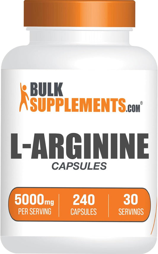 BulkSupplements.com L-Arginine Capsules - Arginine Supplement, Nitric Oxide Supplement - Gluten Free, 8 Capsules per Serving (5000mg), 240 Count (Pack of 1)