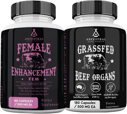 Ancestral Supplements Beef Organs & FEM Bundle for Women – Supports Hormone Balance, Energy, Skin & Overall Wellness – Grass Fed, Pasture Raised Multivitamin with Whole-Food Nutrients & Targeted Femal