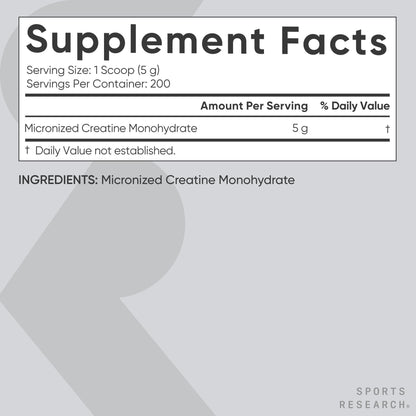Sports Research Creatine Monohydrate - Gain Lean Muscle, Improve Performance and Strength and Support Workout Recovery* - 5 g Micronized Creatine - 17.64 oz