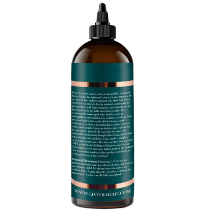 Live Fraiche USDA Organic Cold Pressed Castor Oil (16oz), 100% Pure, Hexane-Free Castor Oil
