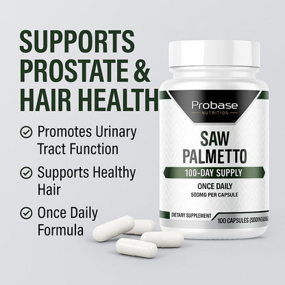 Probase Nutrition Saw Palmetto Herbal Supplement for Prostate and Urinary Health Support, 500mg, 100 Capsules, 3+ Month Supply