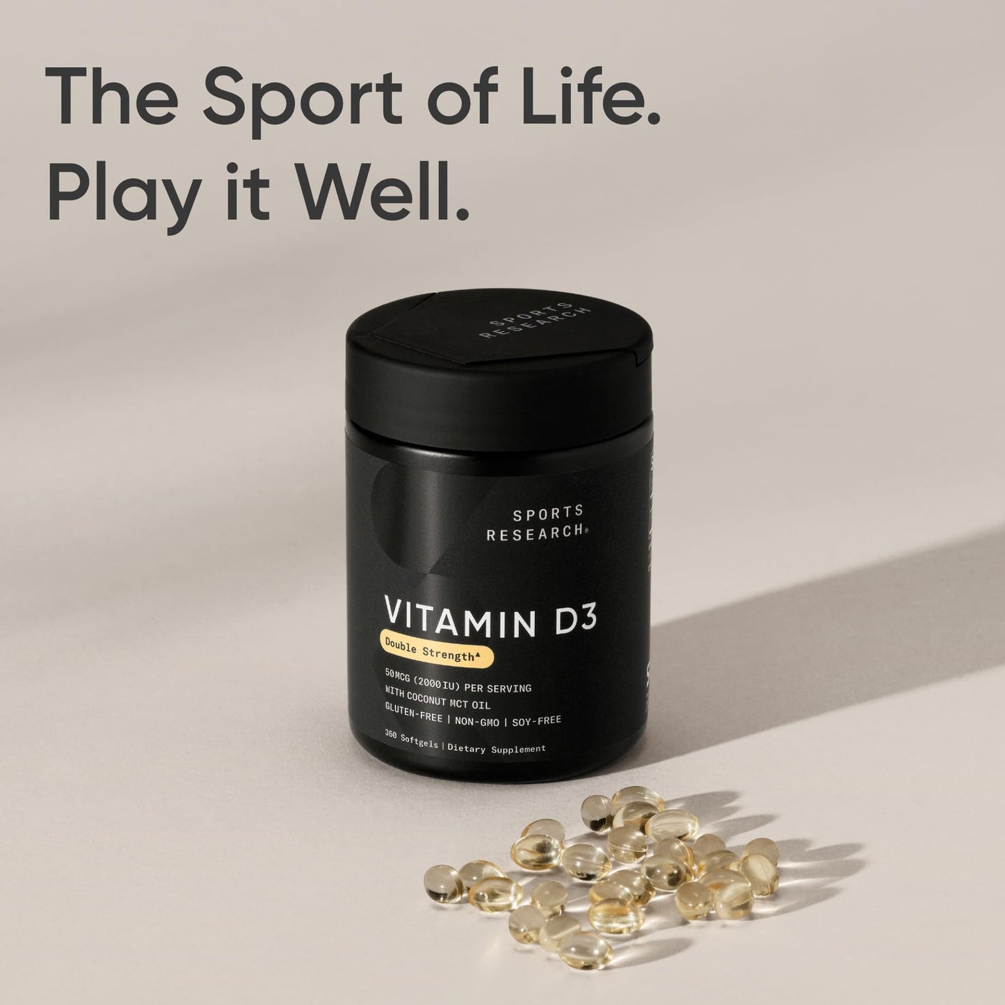 Sports Research Vitamin D3 5000 IU with Coconut MCT Oil - High Potency Vitamin D Supplement for Immune & Bone Support - Non-GMO Verified, Gluten & Soy Free – 125mcg, 360 Liquid Softgels