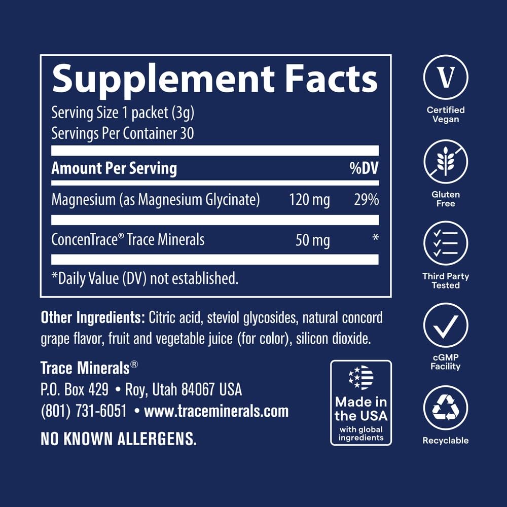 Trace Minerals Magnesium Glycinate, Mixed Berry Lemonade, 30 Stick Packs